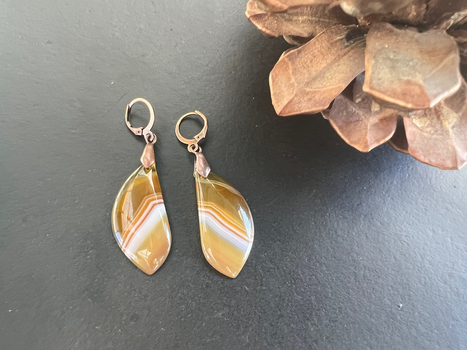 Orange banded Agate earrings/ natural stone jewelry/ unique earrings / gifts for women/ agate earrings/ long earrings
