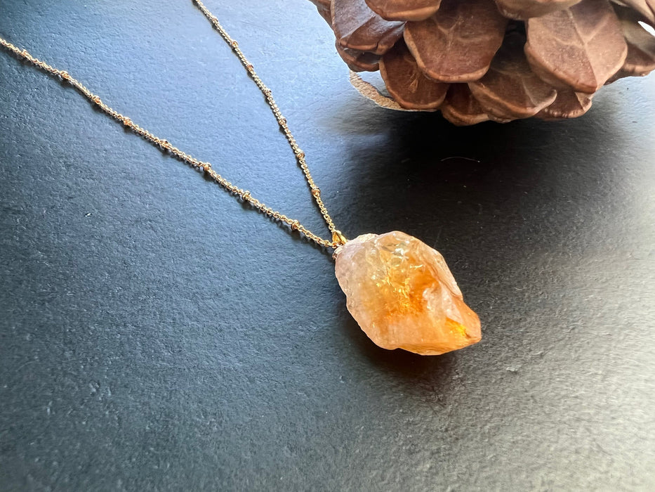 Citrine pendant , 18k gold plated  necklace, raw stone necklace, chain length 18 inch, November birthday gift , prosperity stone