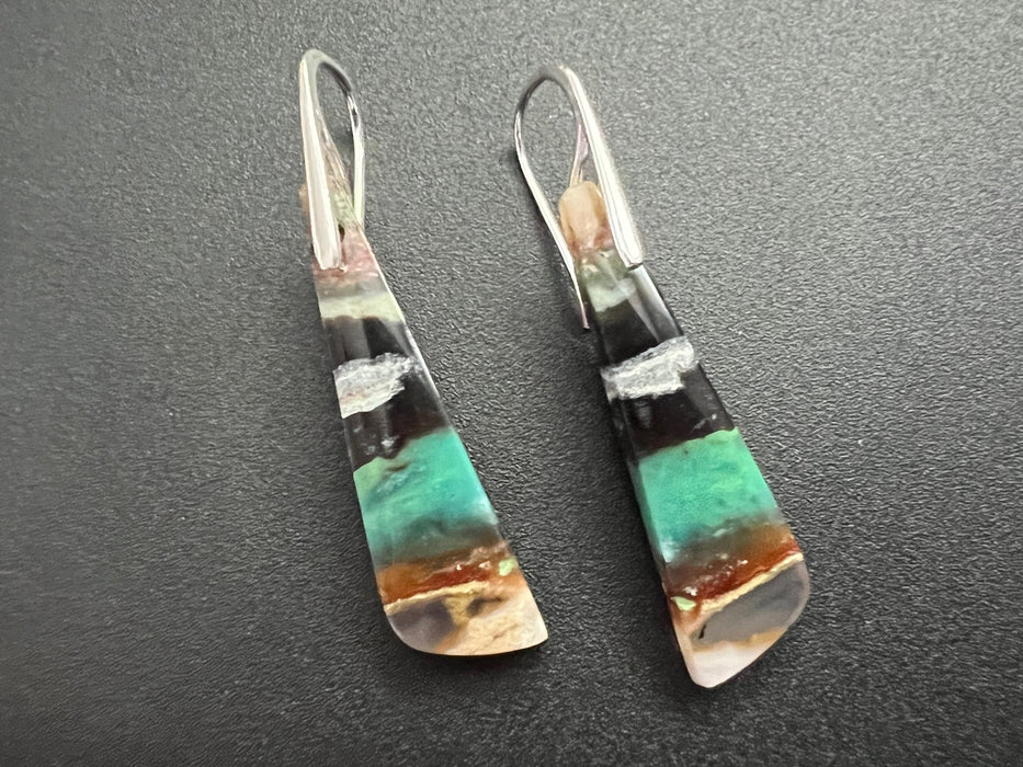 Super dainty Opal petrified wood earrings, beach earrings , opalized wood earrings, fossil earrings, delicate earrings