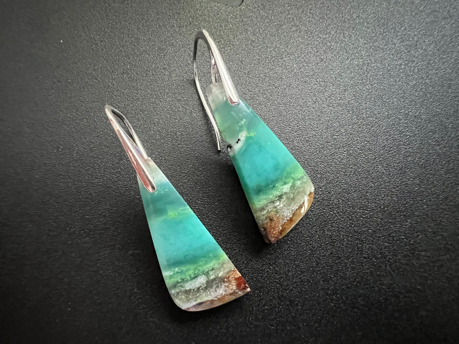 Super dainty Opal petrified wood earrings, beach earrings , opalized wood earrings, fossil earrings, delicate earrings