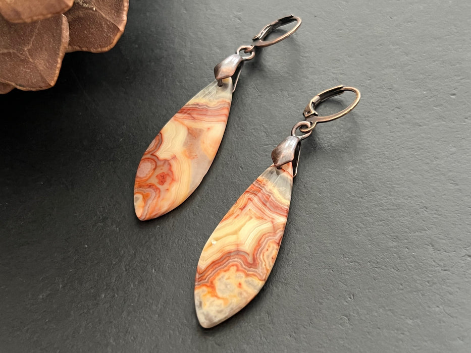 Agate earrings / natural stone jewelry/ unique one of a kind/ gifts for women/ neutral color stone/ crazy lace