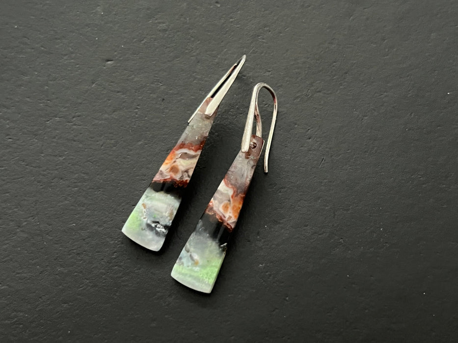 Opal petrified wood earrings, beach earrings , opalized wood earrings, fossil earrings, delicate earrings