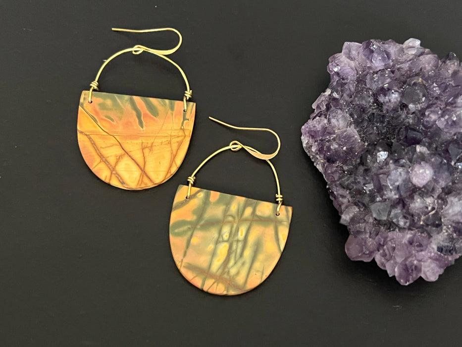 Red creek Jasper earrings / natural stone jewelry / gifts for women / semi circle jasper