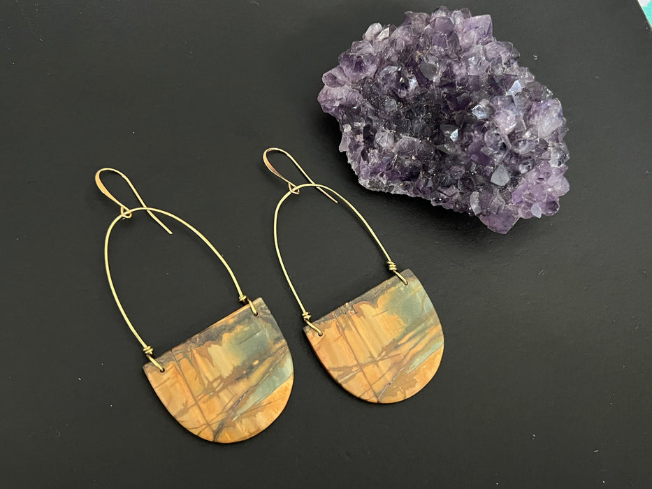 Red creek Jasper earrings / natural stone jewelry / gifts for women / semi circle jasper