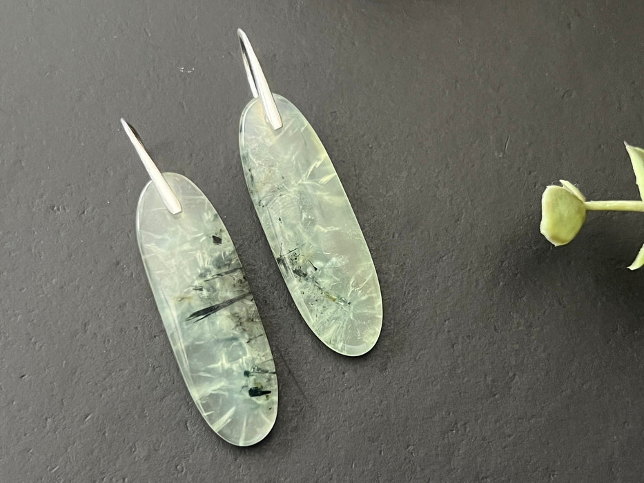 Prehnite earrings/ natural stone jewelry/ unique one of a kind/ gifts for women/ French sterling silver ear hook