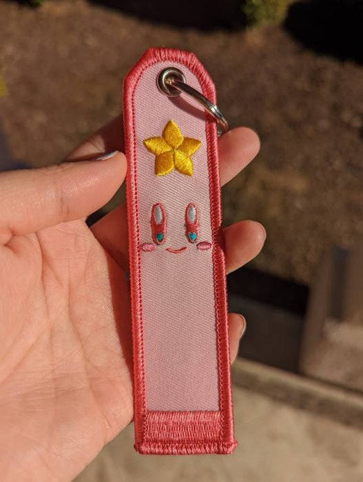 Kirby Star Embroidered Tag Keychain - Jet tag Keyring Kawaii Pink