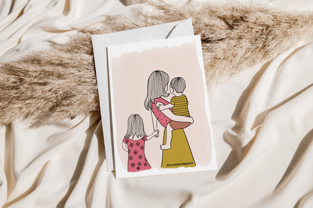 Mother of Daughter and Son folded cards with envelope