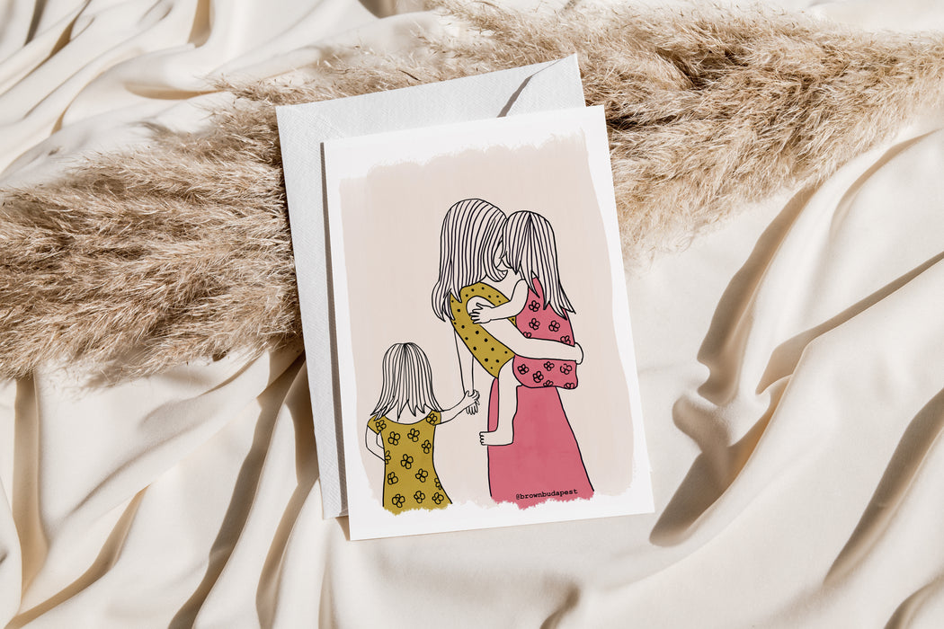 Mother of Two Daughters folded cards with envelope