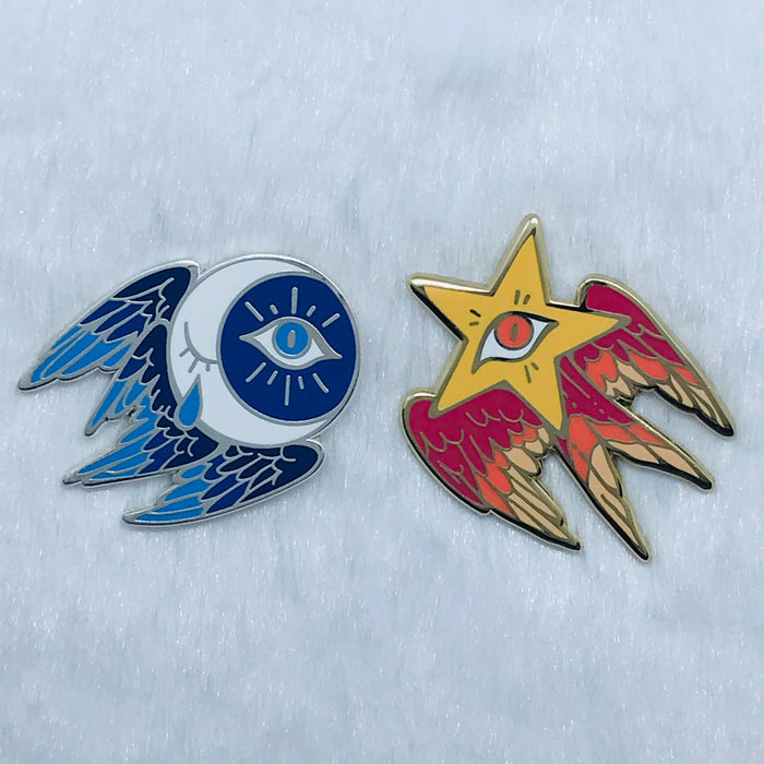 Moon and Star Angel Pins