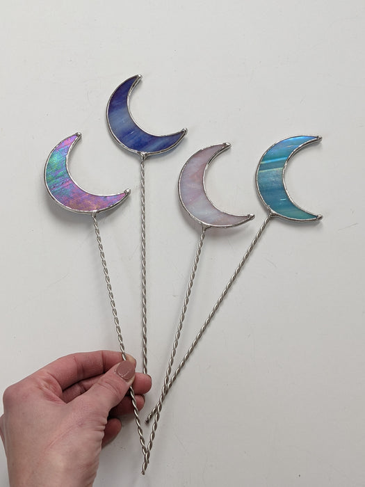 Purple Crescent Moon Stained Glass Plant Stake