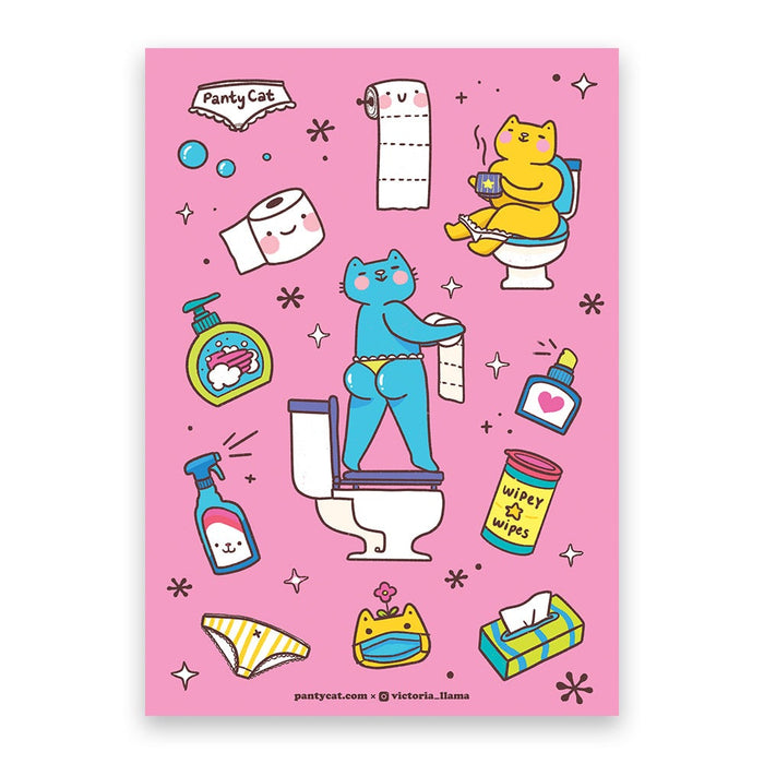 Toilet Panty Cat Sticker Sheet