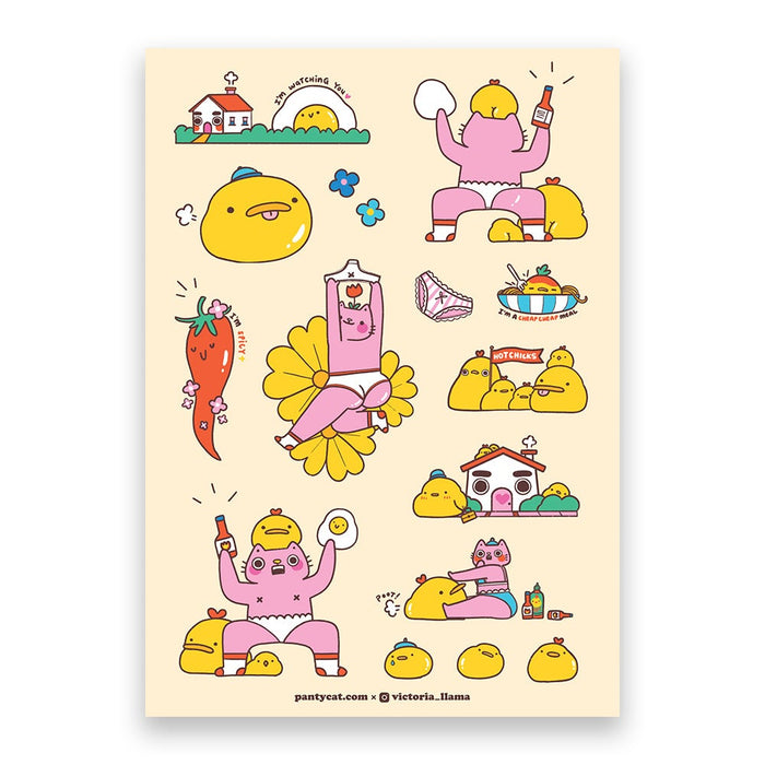 Hot Chicks Panty Cat Sticker Sheet