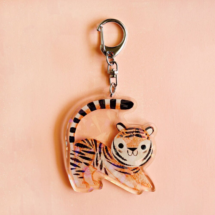 Gold Sparkling Charms Tiger Keychain